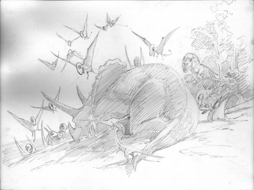dinosaur, triceratops, dinosaurs, pencil, illustration, comic art, jeff slemons