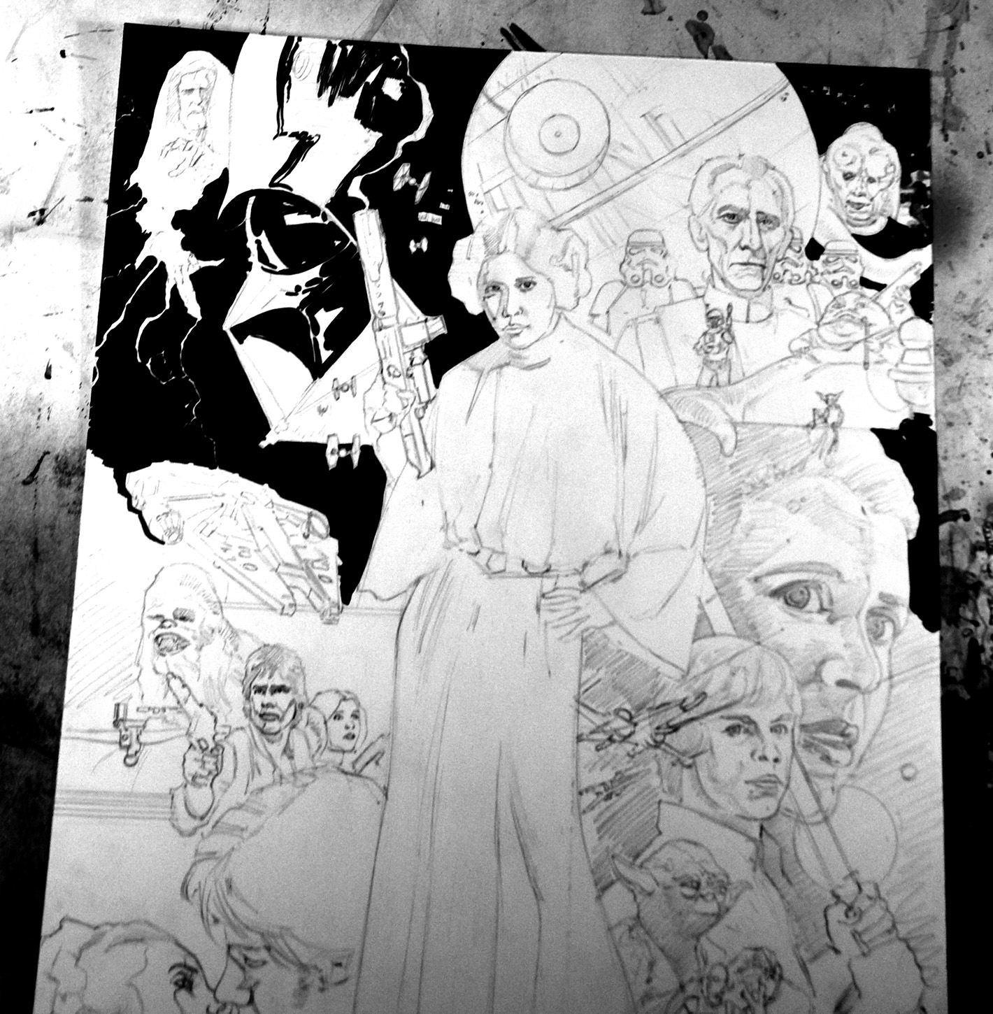 Princess Leia, Pen & Ink, inking, comic art, star wars, science fiction