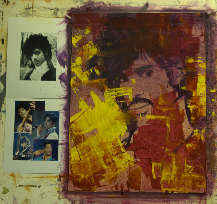 Prince, purple, oil painting, illustration, pop music, jeff slemons
