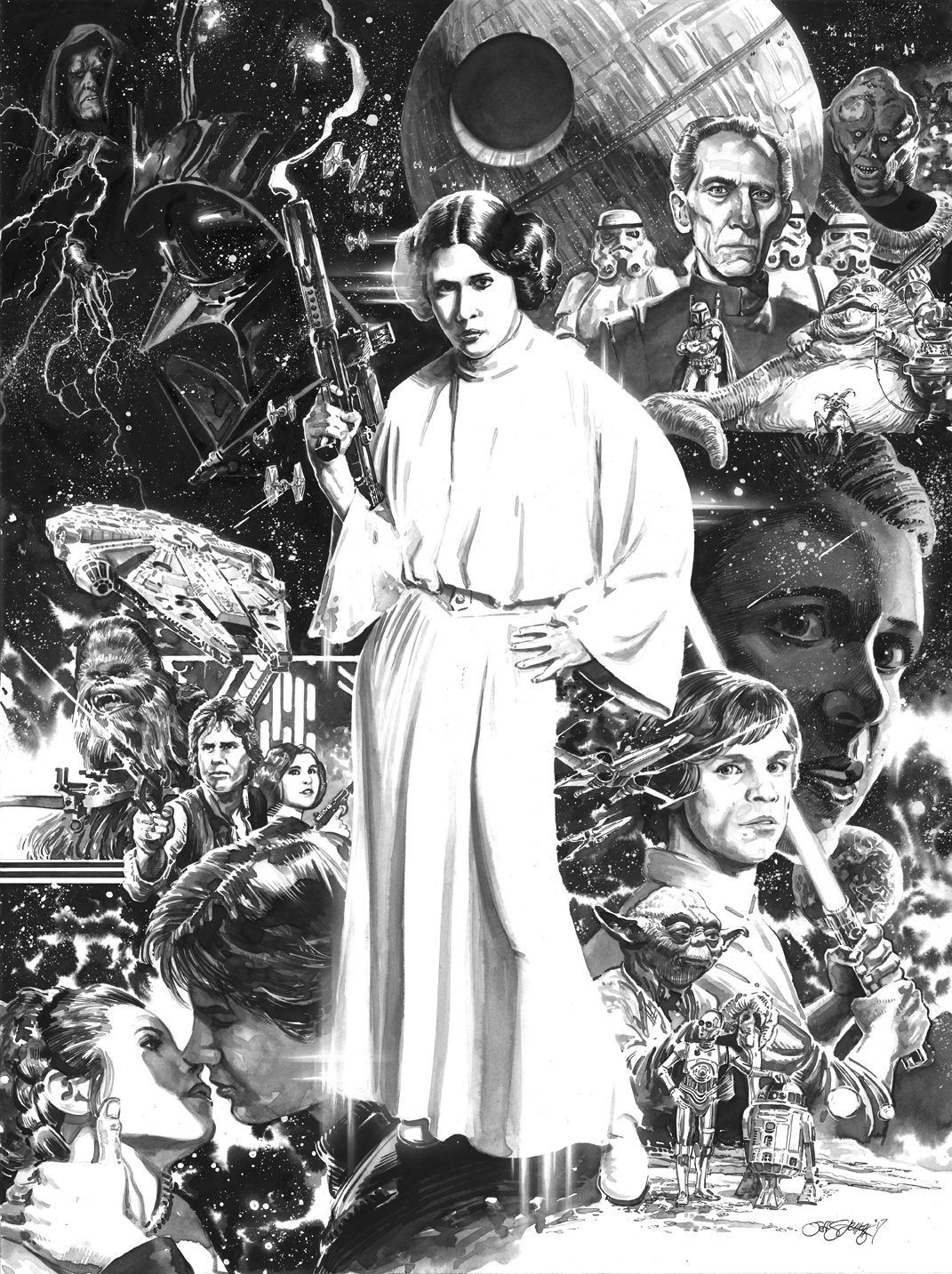 Princess Leia, Pen & Ink, inking, comic art, star wars, science fiction